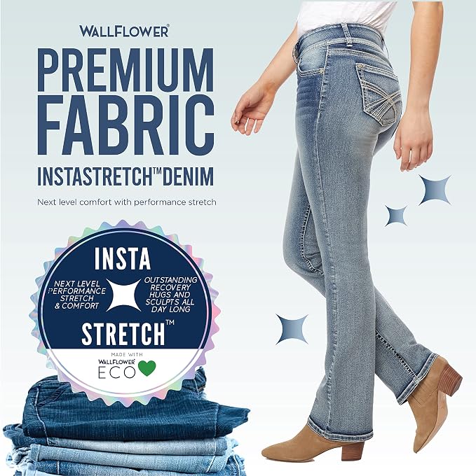 WallFlower Luscious Curvy Bootcut Jeans for Women Mid-Rise Insta Stretch Denim Size-Inclusive Juniors Jeans