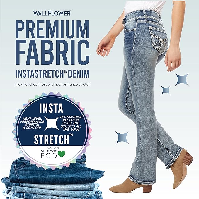 WallFlower Luscious Curvy Bootcut Jeans for Women Mid-Rise Insta Stretch Denim Size-Inclusive Juniors Jeans