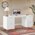 Tribesigns White and Gold Computer Desk 59'' Modern Writing Table with File Drawers Luxury Home Office Executive Desk with Gold Metal Legs for Work or Vanity Use