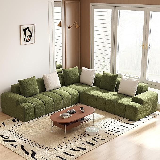 Cloud Modular Sectional Sofa Couch 108 V Shaped Chenille Fabric Memory Foam Sofa 5-Seater Couches with 6 Pillows for Living RoomApartmentGreen