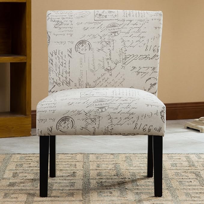 Roundhill Furniture Botticelli Fabric Armless Contemporary Accent Chair Script Print