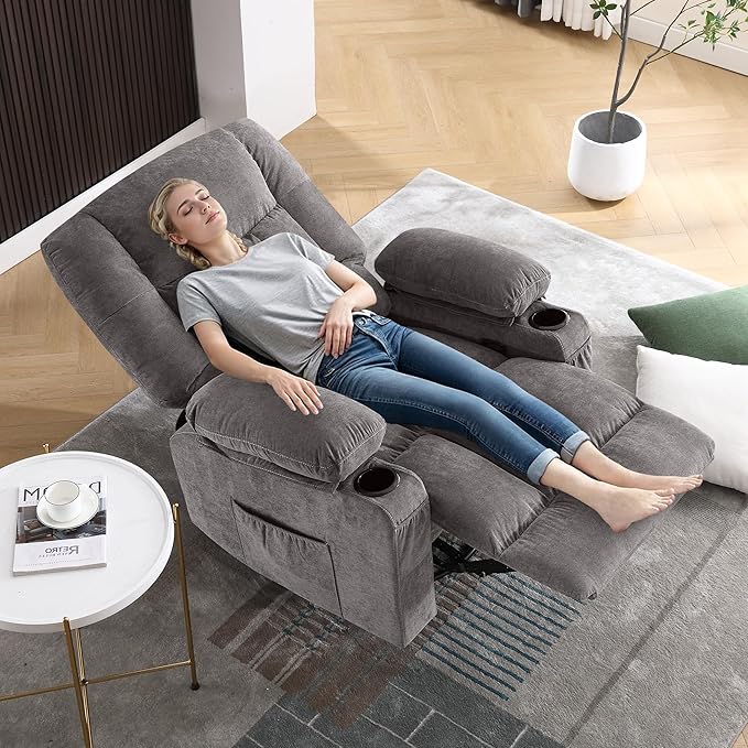 Power Swivel Recliner Chair with Rocking Function for AdultsOversized Rocker Recliner with Side Pocket2 Cup Holders for Living Room