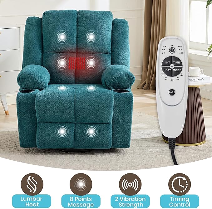 GAOMON Oversized Power Lift Recliner Chair for Elderly 135° Adjustable Lay Flat Electric Recliner with Massage &amp Heat Stand Assist 2 Cup Holders for Living Room Heavy Duty Lift Sofa - Blue