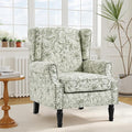 Floral High Back Accent Chair Upholstered Armchair with Solid Wood Legs Comfy Wingback Reading Single Sofa Chair for Small Spaces Living Room Bedroom(Floral Rococo Green Set of 1)