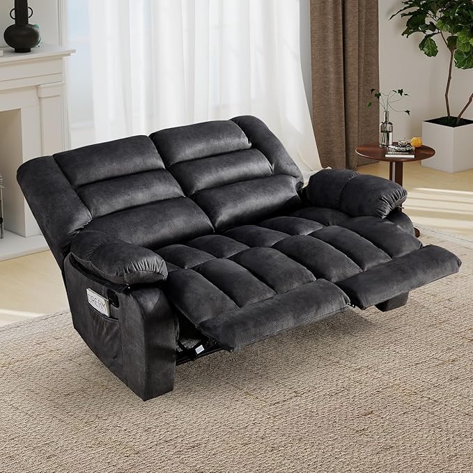 EBELLO Reclining Loveseat Overstuffed Comfortable Armrest 2 Seat Recliner Sofa Manual Reclining Couch for Living Room Bedroom Furniture Grey (Loveseat)