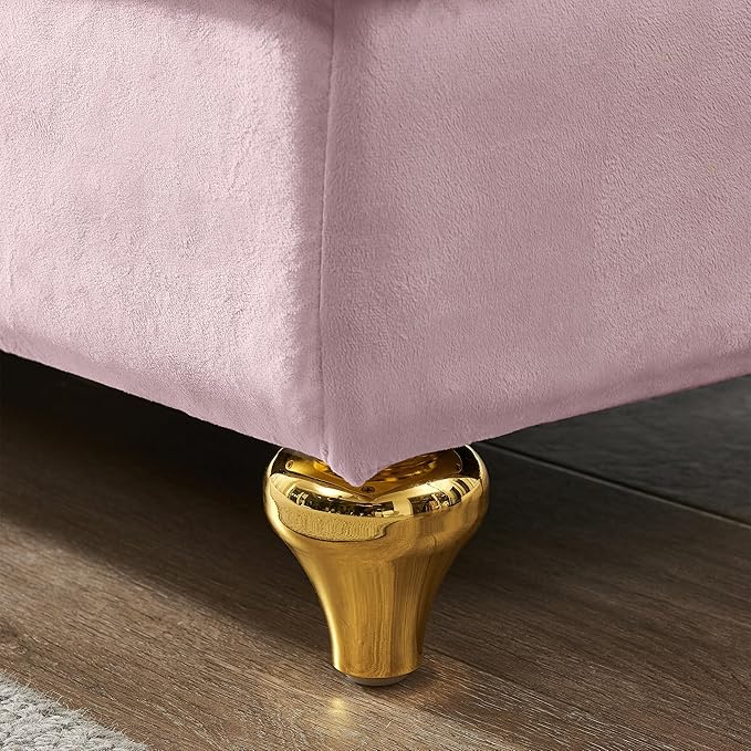 60.6 Modern Storage Chaise Lounge IndoorVelvet Upholstery Sofa Chair with1 Toss PillowsUpholstery Lounge Sofa with Gold Metal Legs for Small ApartmentLiving RoomOfficeReception AreaPink