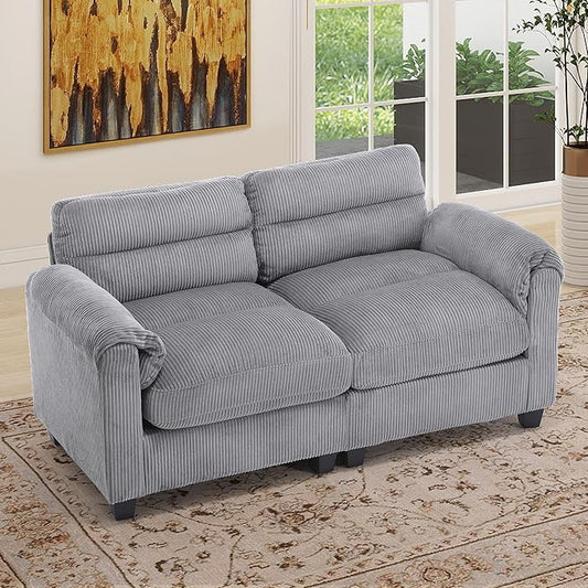 Corduroy Sofa Set Upholstered Loveseat with Plush Cushions and Rolled Arms Modern Living Room Furniture SetsGrey