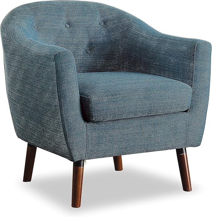 Homelegance Lucille Modern Accent Chair Upholstered Reading Chair with Button-Tufted Back Sloped Arms Removable Seat Cushion Cover and Espresso Wood Legs for Living Room Bedroom or Office Blue