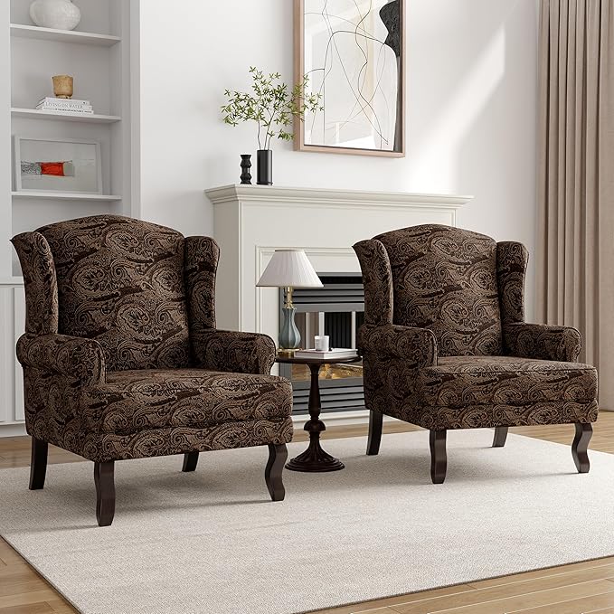 High Back Accent Chairs Set of 2 Mid Century Modern Upholstered Armchair Comfy Fabric Club Accent Chair with Solid Wood Legs Single Reading Chair for Bedroom Living Room (Cranberry)