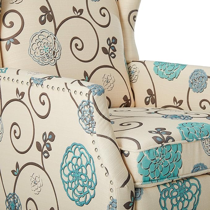 Christopher Knight Home GDFStudio Westeros Traditional Wingback Fabric Recliner Chair (White &amp Blue Floral)