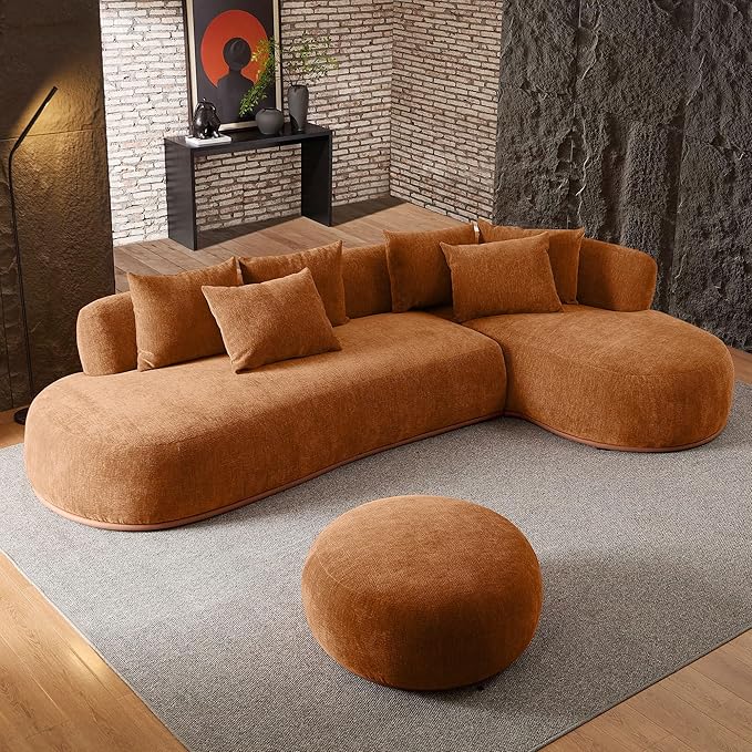 kevinplus 134.63'' Large Sectional Curved Sofa Couch with Chaise Lounge &amp Ottoman for Living Room Oversize L-Shape Modern Sectional Sofa Couch Wood Structure &amp Easy Assembly (Right-Facing O