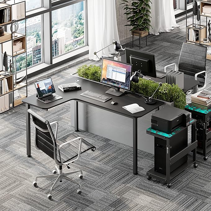 EUREKA ERGONOMIC 60 Inch Black Corner L Shaped Computer Desk Home Office Gaming Study Work Writing Table Long Large Sturdy Workstation Simple Modern with Metal Legs Left Side