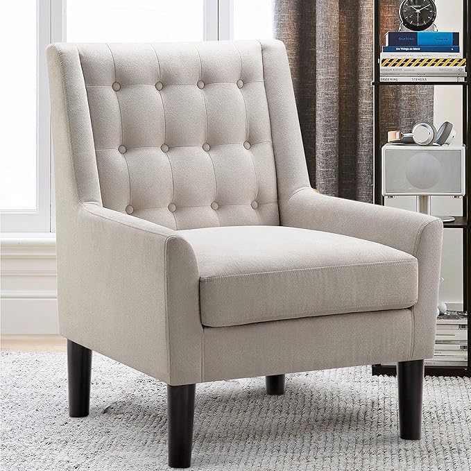 Rosevera Maci Accent ChairsMid Century Modern Armchair for Living Room Comfy Seat for Bedroom ApartmentEasy Assembly Standard Size Pearl Beige