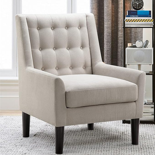Rosevera Maci Accent ChairsMid Century Modern Armchair for Living Room Comfy Seat for Bedroom ApartmentEasy Assembly Standard Size Pearl Beige