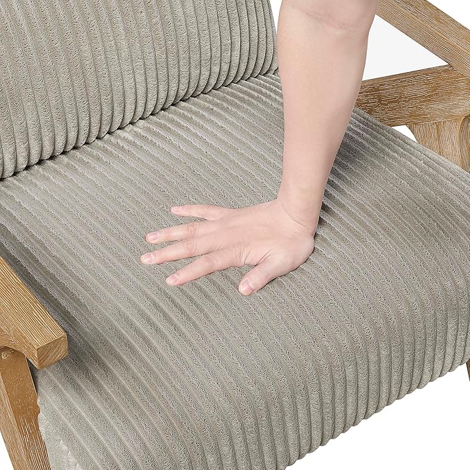 Lexicon Mid Century Modern Accent-Chair with Lumbar Pillow Brown Solid Wood Frame Comfy Corduroy Upholstered Lounge Arm Chair for Living Room/Bedroom/Office/Reading Nook Assembly Required Taupe