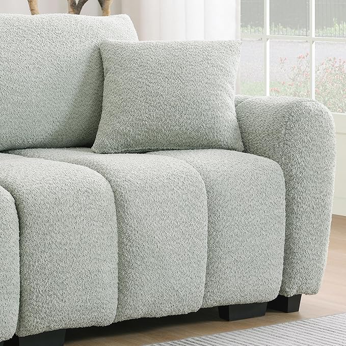 110 Modular Sectional Sofa L Shape with Extra-Large Seat Pull-line Design Movable Ottoman High Density Foam Free Combination Sturdy Metal&ampWood Frame Boucle Fabric (Light Green)