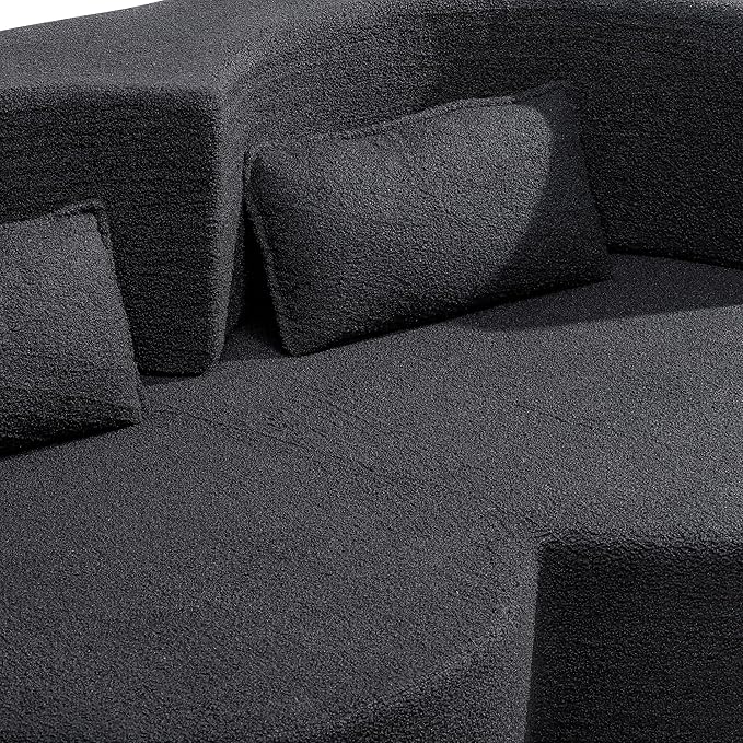 Convertible Folding Sofa Bed79”Full Size Floor Sleeper Boneless CouchTeddy Velvet Full Foam Futon Loveseat for Living Room BedroomNo Assembly Required (Black)