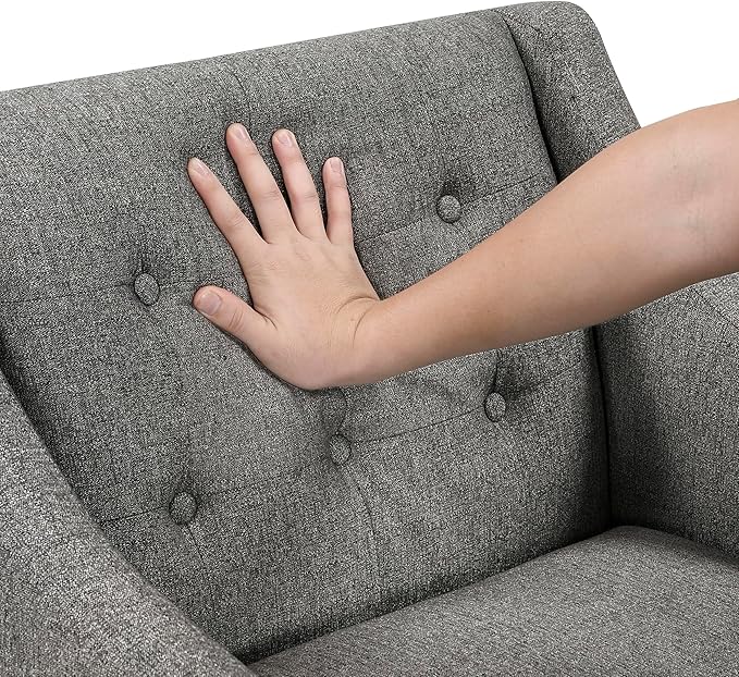 Lexicon Living Room Accent Chair Textured Fabric Upholstered Arm Chair with Button Tufted Back Sloped Arms and Wooden Legs Dark Gray
