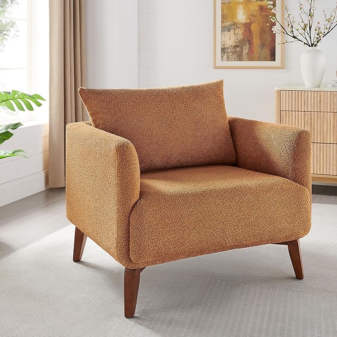 Oversized Accent Chair Modern Boucle Armchair for Living Room Sets of 2 - 37 Wide &amp Cozy Reading Accent Chair with Solid Wood Legs Curry Upholstered Lounge Chair for Bedroom &amp Office (Easy A