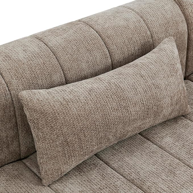 Christopher Knight Home Flarin 145.5 Convertible Sectional Sofa Couch L-Shape Home Sofa Living Room 4 Seat Sectional Sleeper Sofa Fabric Upholstered Comfy Cloud Couch No Assembly Light Brown