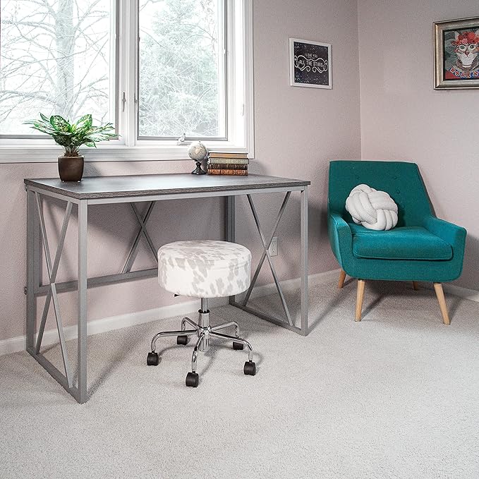 Leick Home Collapsible X Writing Computer Desk Space Saving for Bedroom Home Office Small Spaces Fully Assembled in Weathered Wood/Satin Nickel 70002-WWNK
