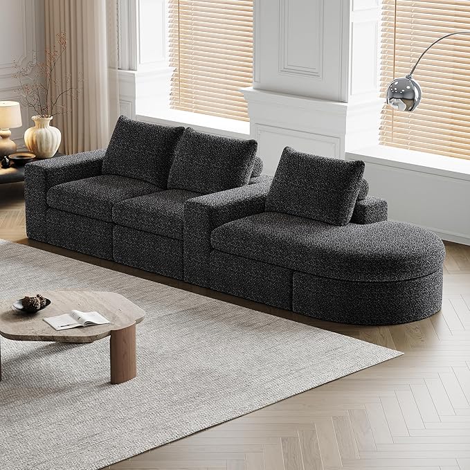 roomfitters 99 Modern Chenille Cloud Curved Sectional Sofa with Chaise L-Shaped Couch for Living Room or Apartment Black
