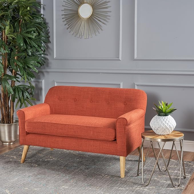GDFStudio Mid Century Modern Fabric Loveseat (Muted Orange)