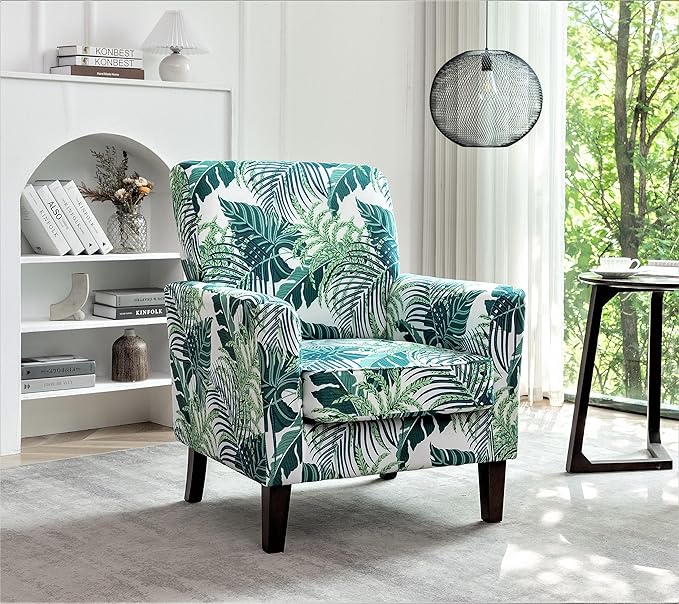 Contemporary Accent Arm Chair with Birch Wood Frame and Velvet Upholstery Armchair for Office and Living Room Decor Removable Cushions 01 Printed Fabric