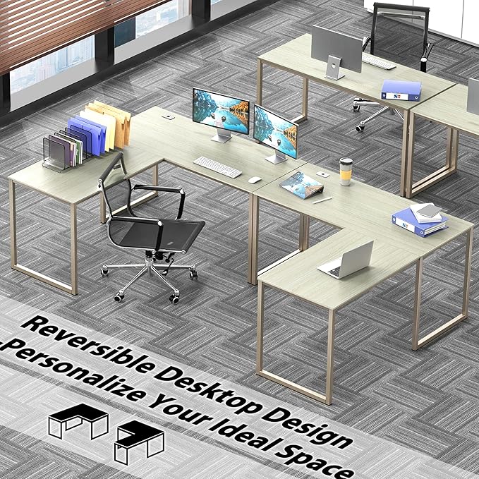 SHW Mission 55 x 60 Inches L-Shape Home Office Computer Desk Maple