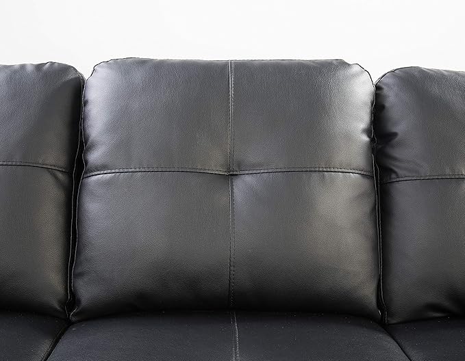 EMKK Faux Leather L-Shaped Sectional Sofa with Storage Ottoman Nailhead Rivet Hemming Upholstered Modular Couch w/Reversible Cup Holder for Living Room Apartment