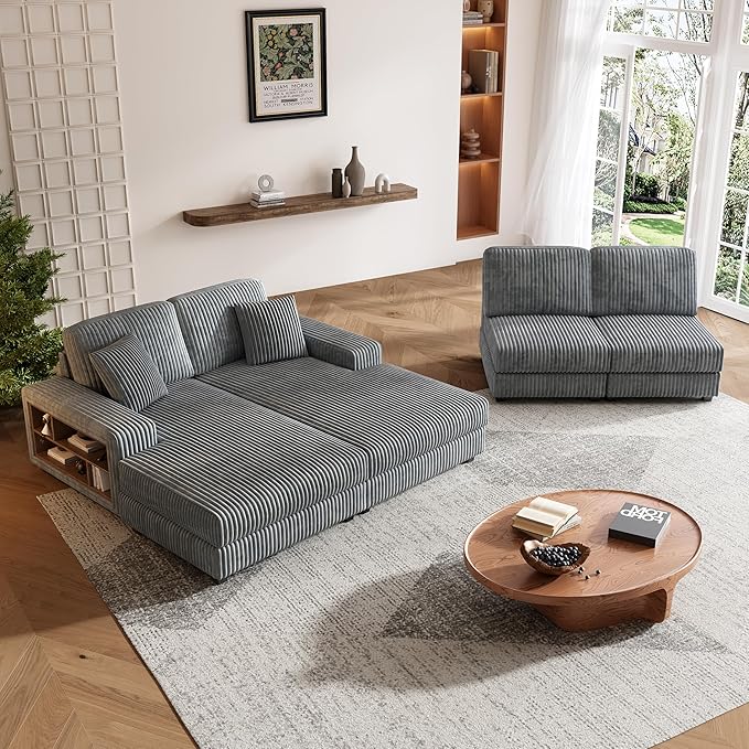 59.06 Modular Sectional Loveseat 2-Piece Deep Seat Corduroy Lounge Sofa Small Loveseat Couch for Living Room Bedroom ApartmentDark Gray