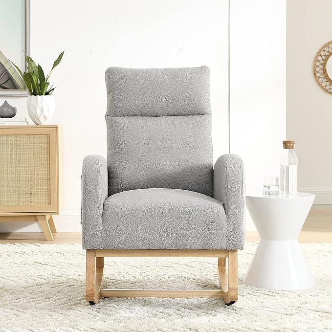 Modern Accent High Backrest Rocking Chair 27.6 W with Two Side Pockets for Storage Ideal for Living Room