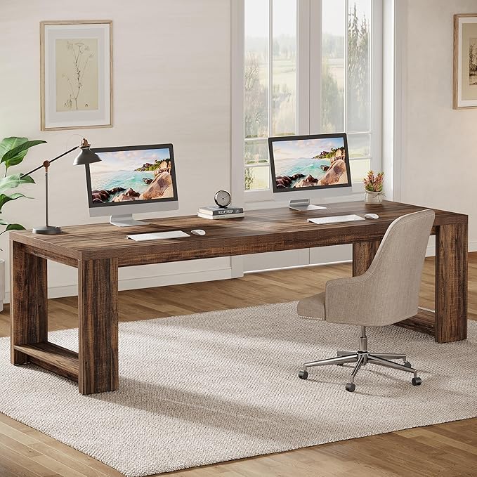 Tribesigns 86.6 Two-Person Desk Modern Executive Office Desk Double Computer Writing Table for Home Office Conference Room (Rustic Brown)