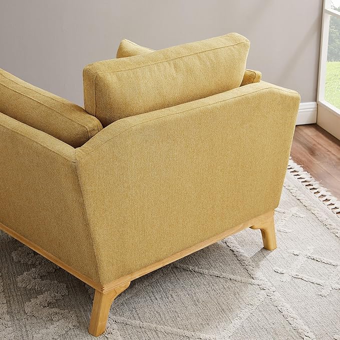 VANOMi Large-Sized Accent Chair Thick Cushion Bedroom Reading Chair Comfortable Living Room Single Sofa Linen Yellow