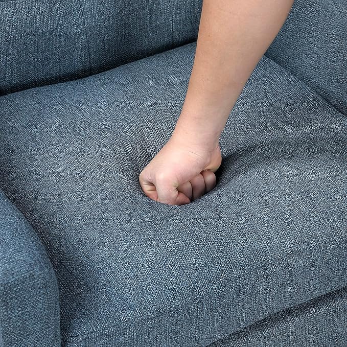 Lexicon Living Room Accent Chair Textured Fabric Upholstered Arm Chair with Button Tufted Back Sloped Arms and Wooden Legs Blue