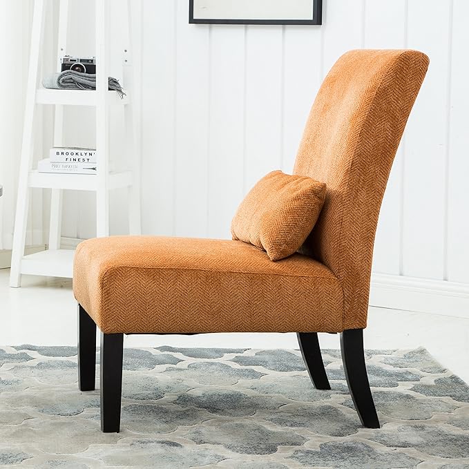 Roundhill Furniture Pisano Orange Fabric Armless Contemporary Accent Chair with Matching Kidney Pillow Single