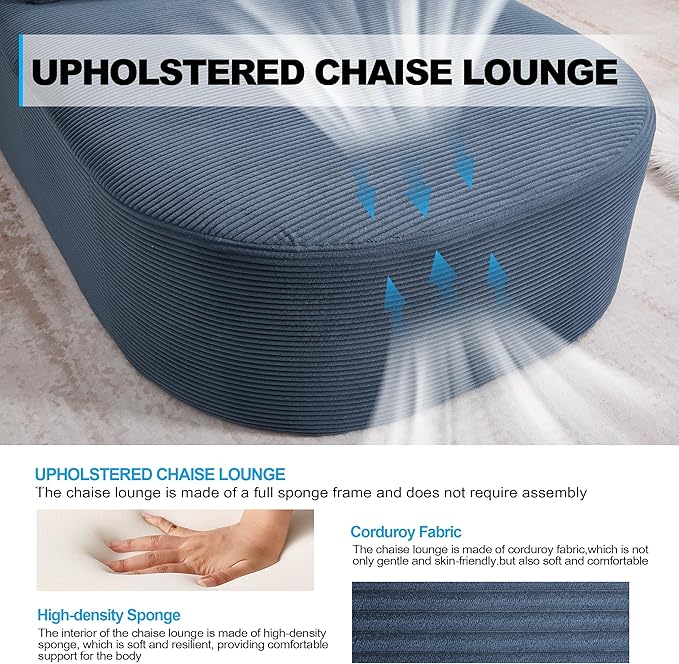 Boneless CouchComfy Fluffy Sofa BedUpholstered Sleeper Sofa with Throw Pillows and ArmrestsCorduroy Plush Cloud Lounge Chair (Blue 67 Chaise Lounge Chair)