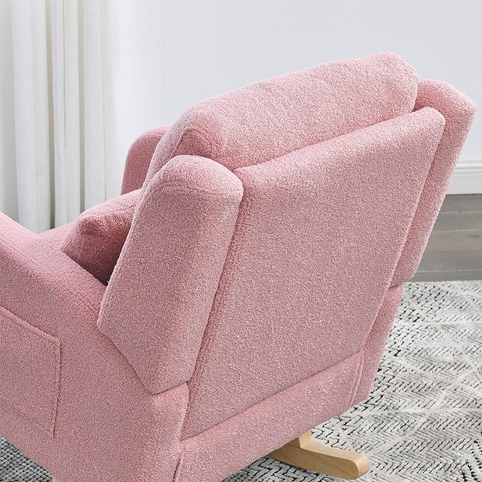 YAFF 27.5 W Modern Accent High Back Living Room Casual Armchair Rocker with One Lumbar Pillow Two Side PocketsTeddy-642