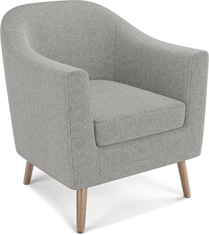 SIMPLIHOME Thorne Accent Chair - 30 inch Wide Upholstered Contemporary Arm Chair in Classic Grey for Living Room or Bedroom with Curved Back Removable Cushion and Durable Fabric Upholstery