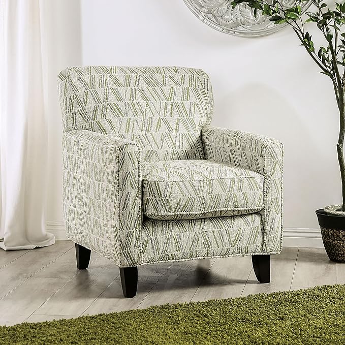 Furniture of America Nymph Transitional Fabric Upholstered V-Pattern Chair with Box Seat Cushion for Living Room Bedroom Gray and Green