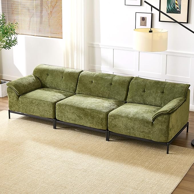 VKNOW 106 Couches for Living Room Modular Sectional Sofa with Wide Armrests and Solid Iron Frame Compressed Couch for Living RoomOfficeChenille FabricGreen