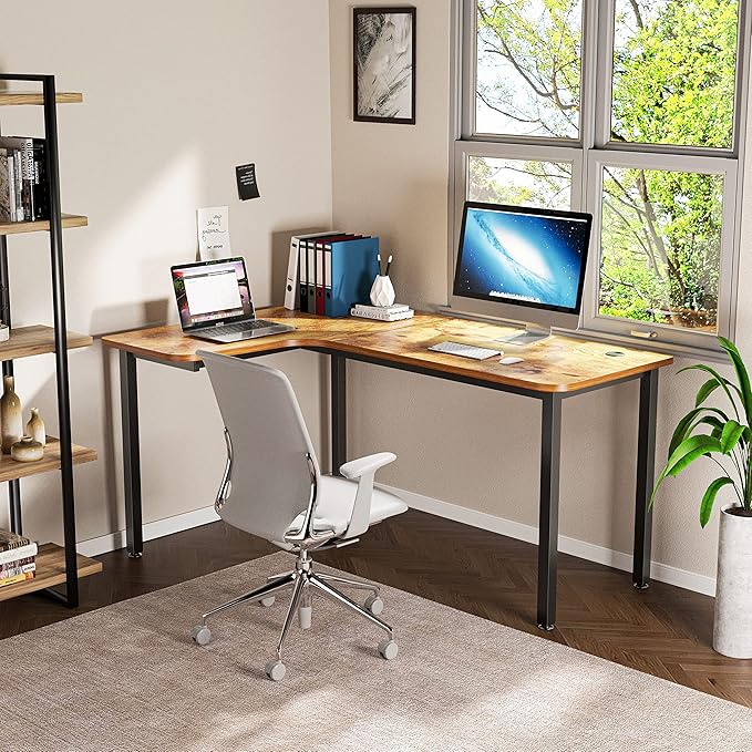 It's_Organized L-Shaped Computer Desk 61 Corner Computer Desk Office Study Writing Desk Home Gaming Desk with Large Mouse Pad &amp Cable Management Space-Saving Easy Assembly Rustic Brown/Left