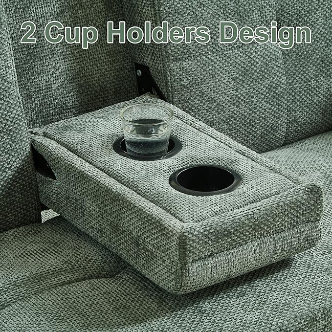 57.48 Convertible Sofa Bed with Cup Holder Pull Out Sleeper Sofa Bed with USB Charging Ports 3 in 1 Convertible Sleeper Sofa Bed for Living Room Apartment Bedroom RV Green