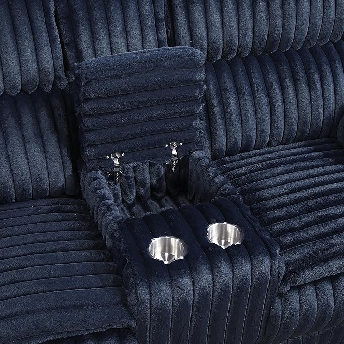 Lexicon Goodland Corduroy Double Reclining Love Seat with Center Console in Blue
