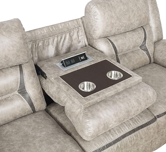 Coaster Home Furnishings - Greer - Fabric - Upholstered Motion Reclining Sofa with Drop-Down Console Stainless Steel Cupholders - Living Room - 30-Inch - Taupe - 651351