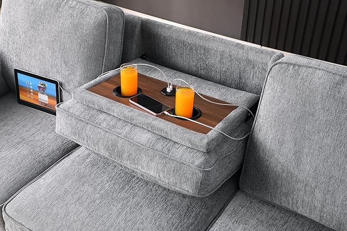 ERYE L-Shaped Pull Out Sleeper Couch Bed Modern Chenille Upholstered Button Tufted Corner Couch Reversible Sectional Sleeper Sofa Bed W/Storage Chaise Cup Holders