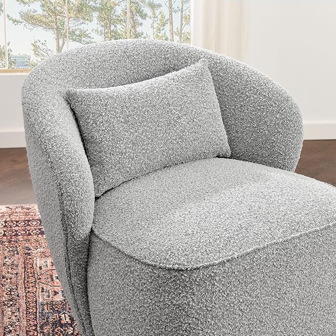 KINWELL 33 W Mid Century Modern Swivel Barrel Chair Set of 2 Upholstered Boucle Swivel Accent Chairs No Assembly Sofa Chair with Toss Pillow for Living Room Bedroom Reading Nursery (Black White)