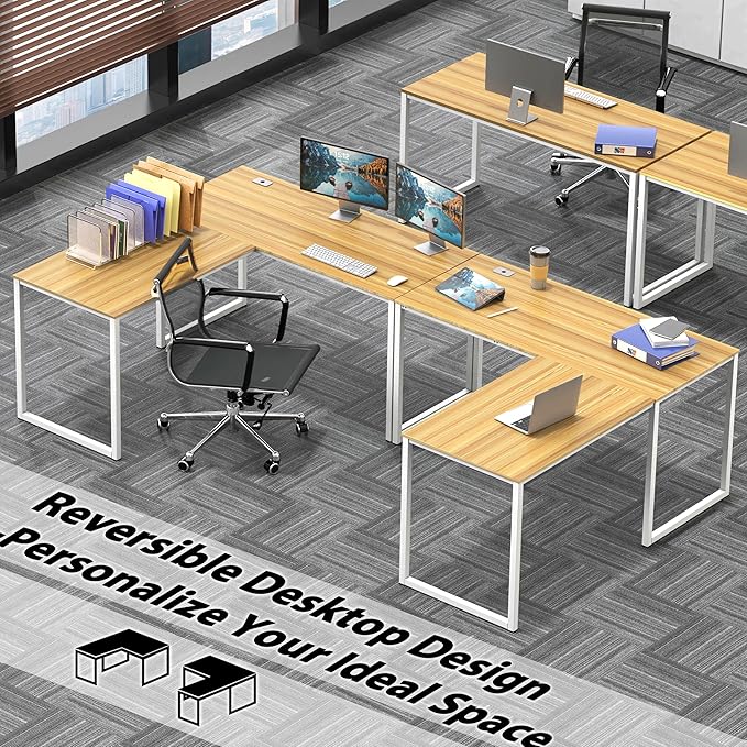 SHW Mission 55 x 60 Inches L-Shape Home Office Computer Desk Oak