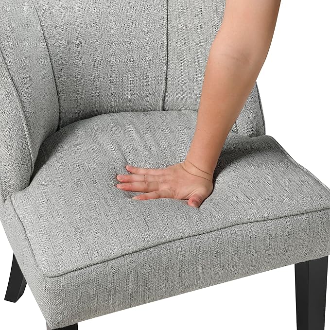 Lexicon Accent Chair Textured Fabric Upholstered Armless Seat with Solid Wood Legs Curved Back Comfy Side Chairs for Living Room/Bedroom/Office/Waiting Area Gray