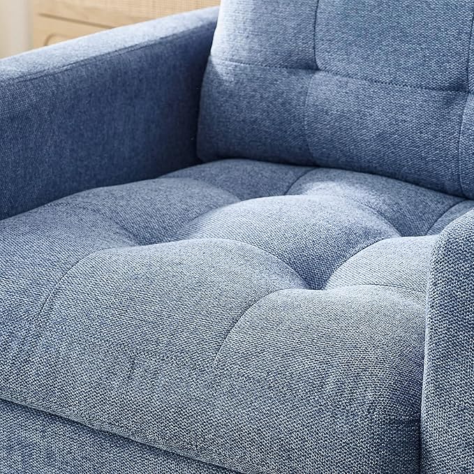 Generic Modern Fabric Single Sofa Chair Living Room Chair Comfortable Armchair with Solid Wood Legs Tufted Chair for Reading or Lounging Blue